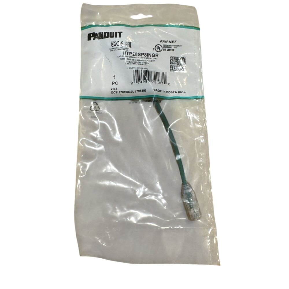 2 PANDUIT 1 pc Green UTP28SP8IN Copper Patch Cord Category 6 Performance